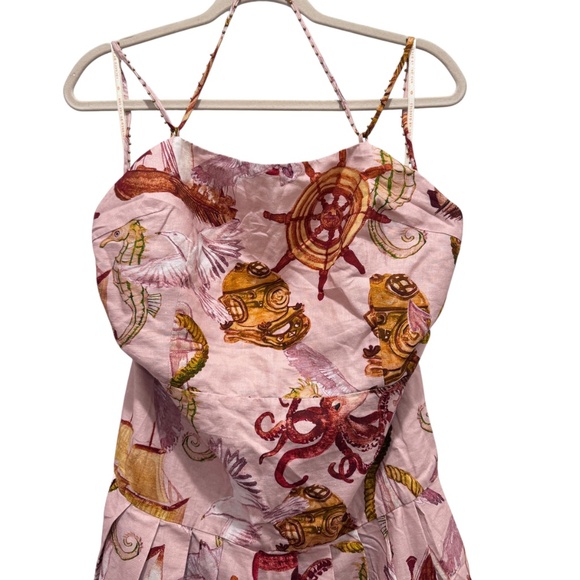 NWT Farm Rio Strappy Linen Maxi Dress Nautical Wonder Casual Beach Pink Sz XL - Picture 5 of 16